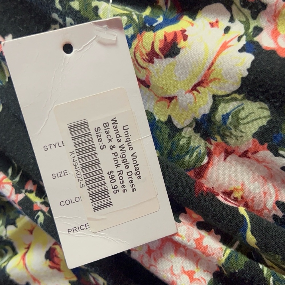 Unique Vintage Black Floral Midi Dress - Picture 5 of 5